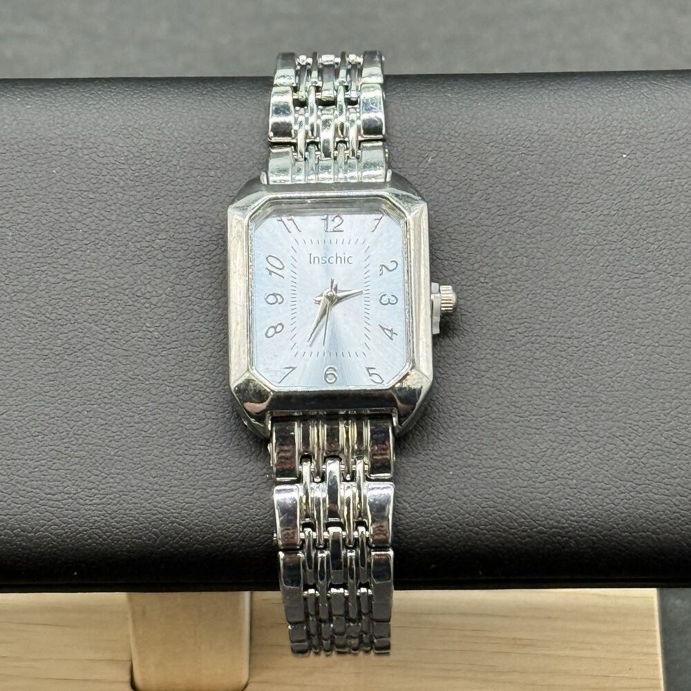 Inschic Women's Rectangular Silver Tone Quartz Watch Stainless Steel Bracelet